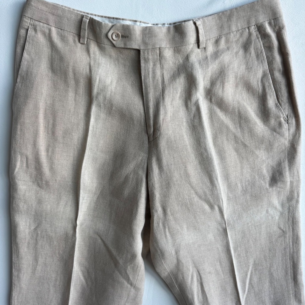 Paul Fredrick Mens Tan 100% Linen Flat Front Dress Pants Size 36 Tall Classic - Picture 4 of 14
